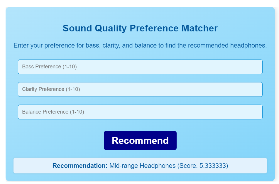 Sound Quality Preference Matcher
